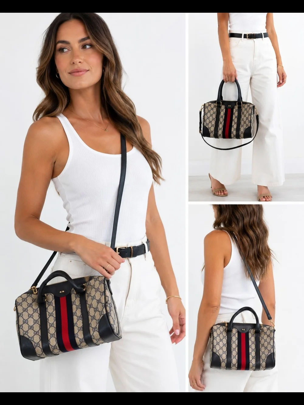 Authentic Vintage Gucci Accessory Collection GG Supreme Web Stripe Boston Bag